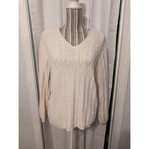 Vtg. Liz Claiborne Women's Ivory Beaded Cable Knit Sweater Preppy Classic Large